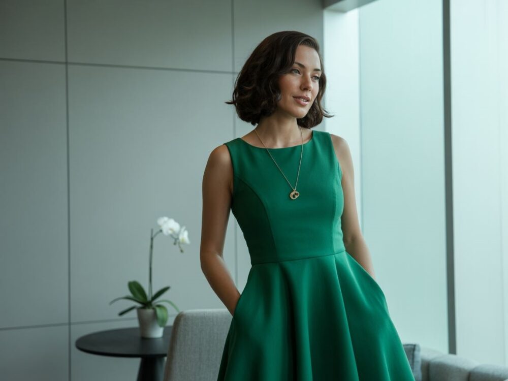 Kobieta w sukience podkreślającej biodra