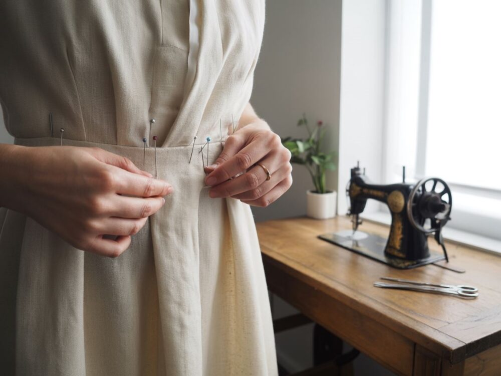 Przypinanie materiału w talii