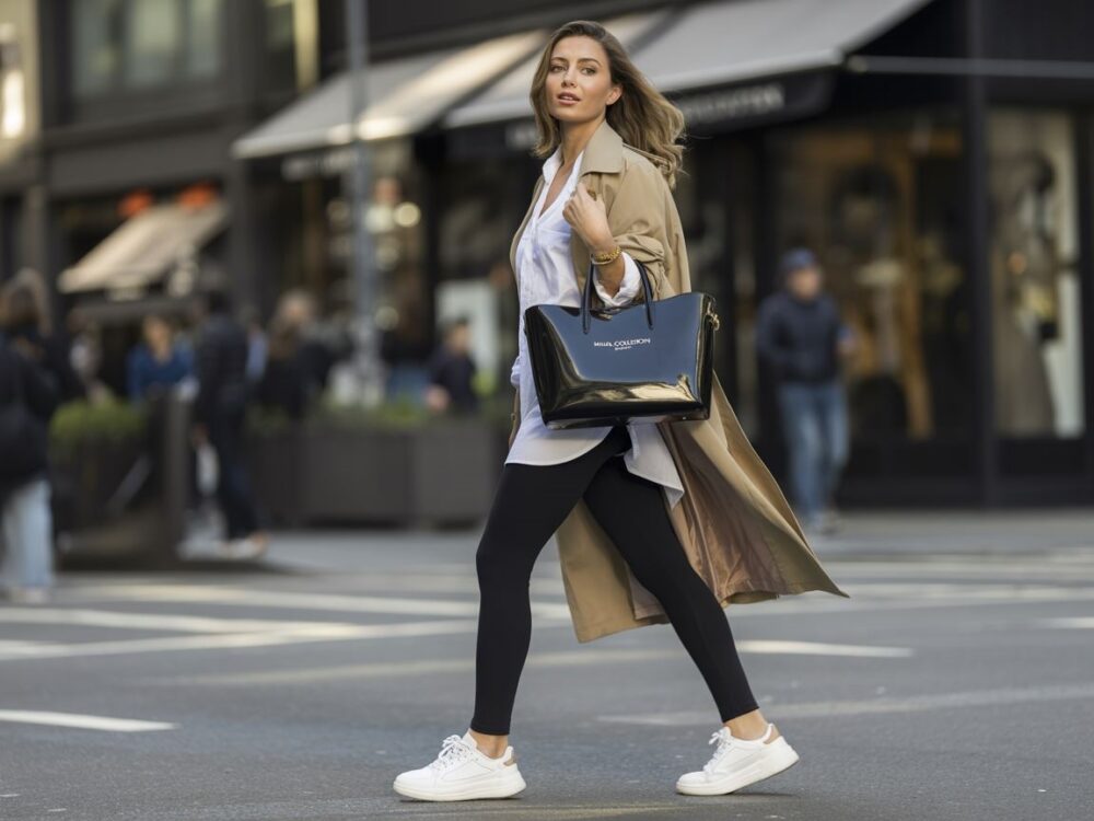 casual look z czarnymi legginsami