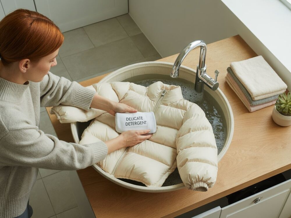 czysta kurtka z pierzem