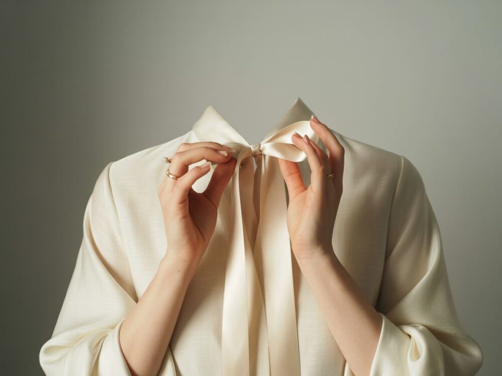 dłonie wiążące kokardę