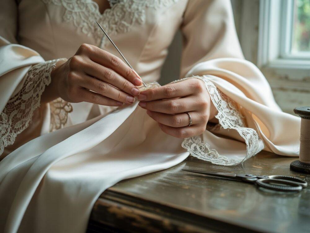 doszywanie koronkowych rękawów
