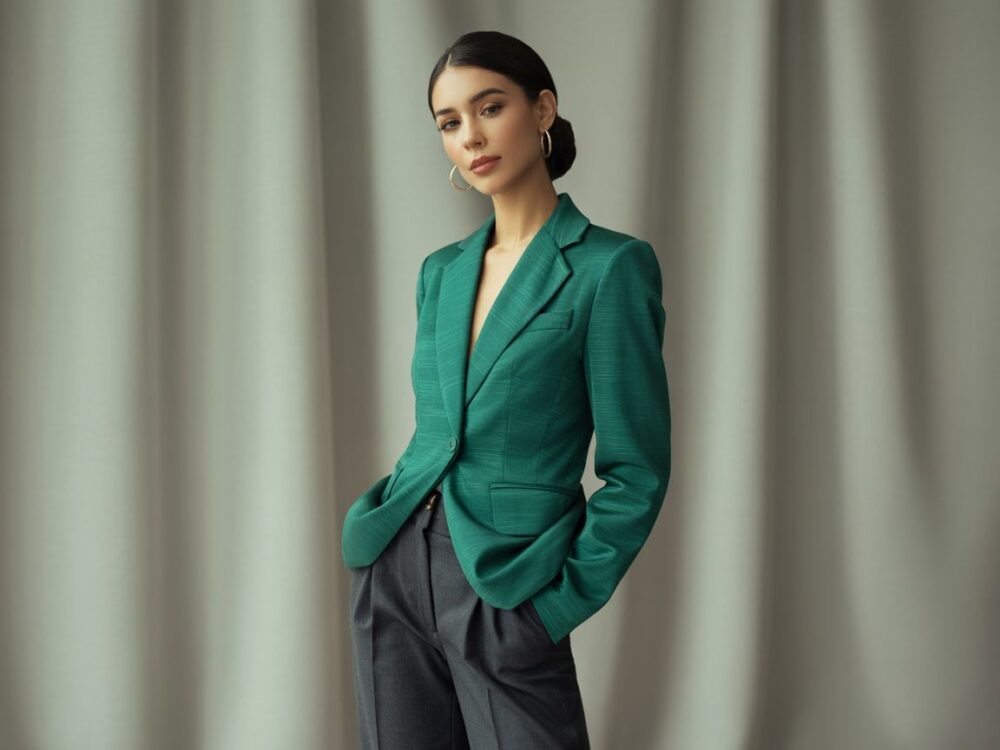 eleganckie spodnie do zielonej marynarki