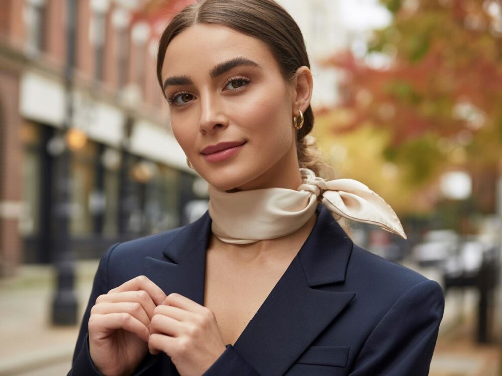 granatowa kurtka z szalikiem