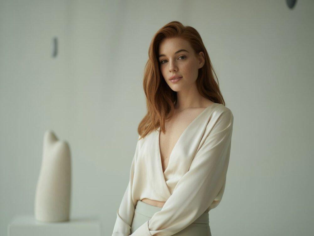 kobieta w bluzce bez stanika