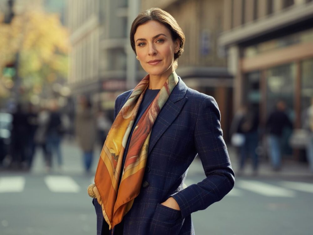 kolorowe szaliki do granatowej kurtki