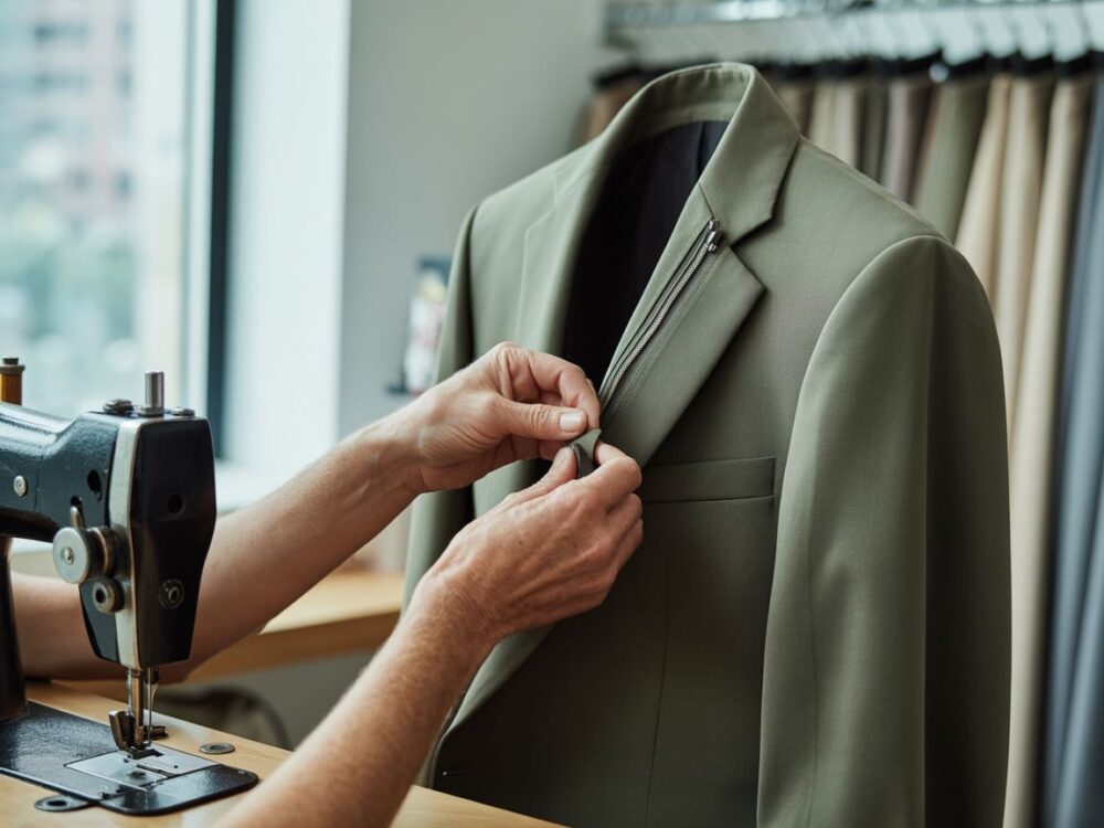 krawiec przy maszynie do szycia