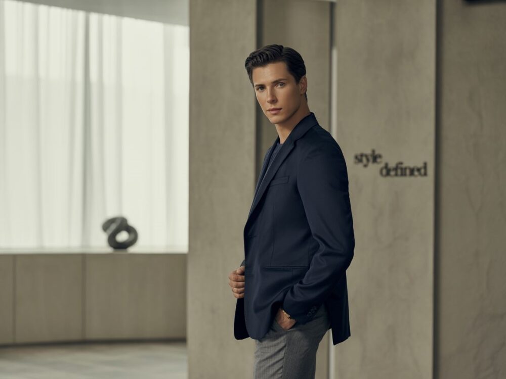 marynarka granatowa do szarych spodni