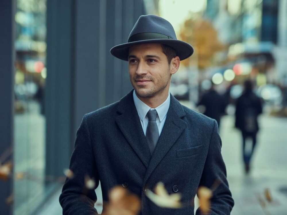 męski płaszcz i czapka