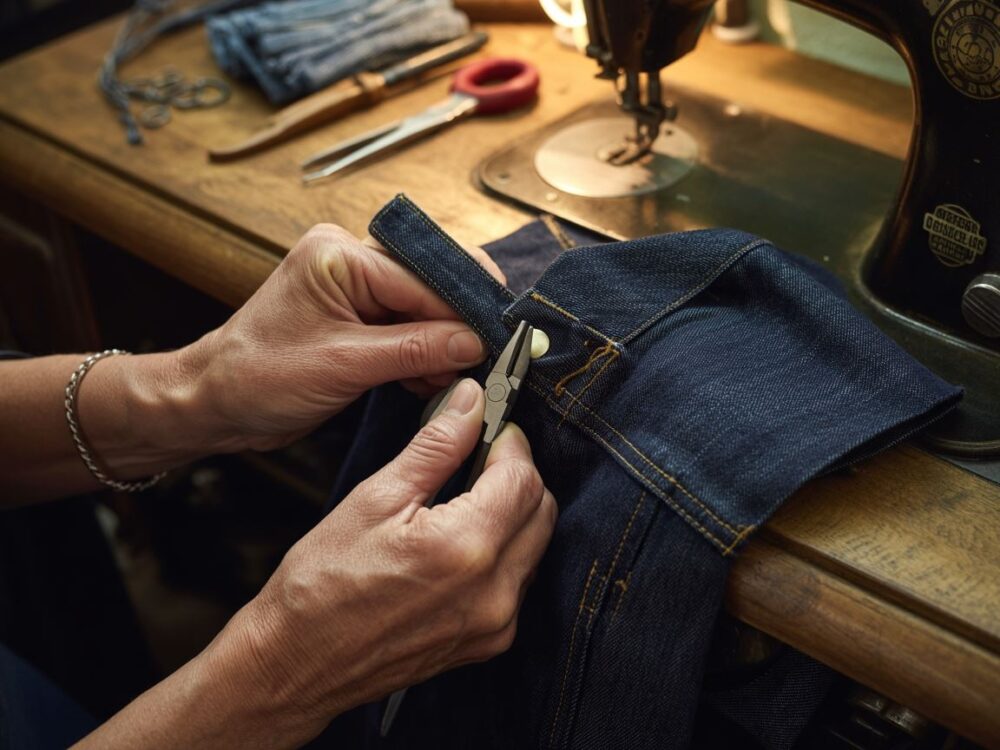 metalowa napa na tkaninie