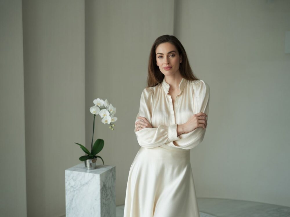 modna bluzka i biała spódnica