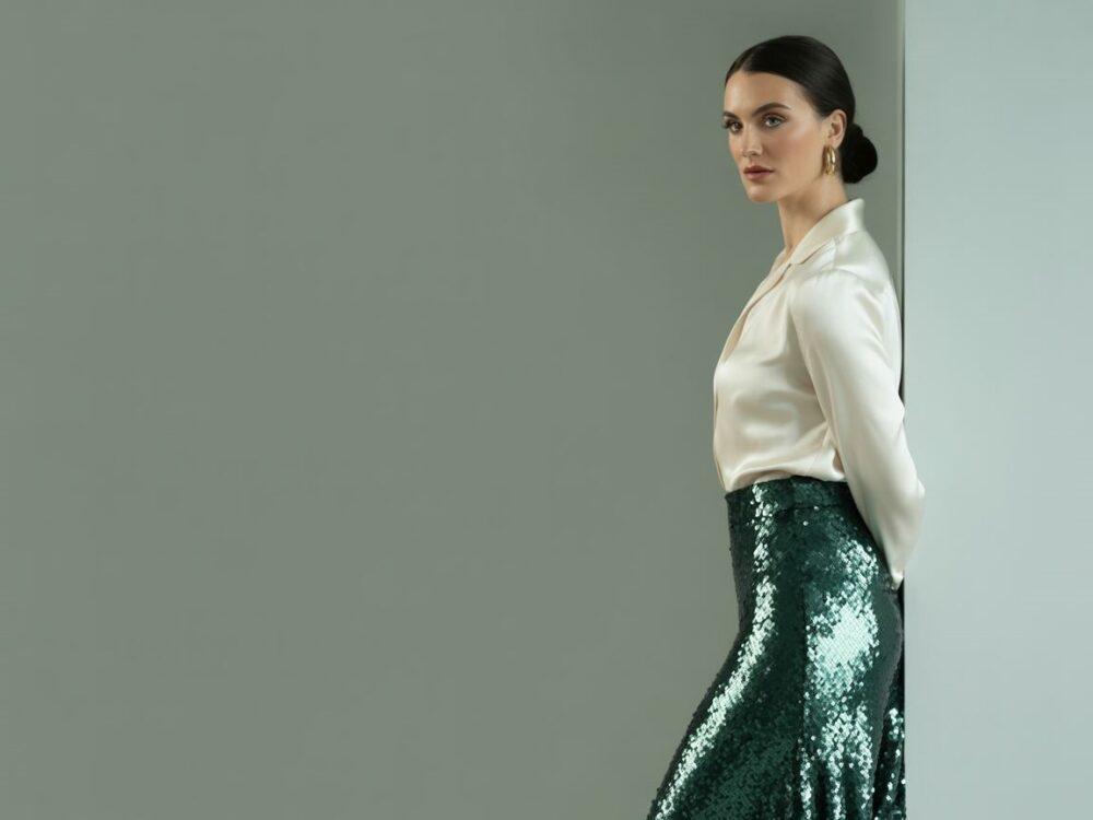 modna bluzka i spódnica cekinowa