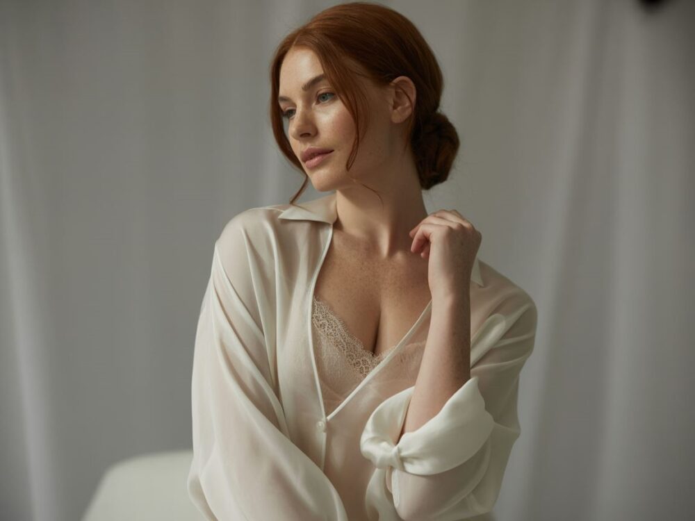 modna kobieta w delikatnej bluzce