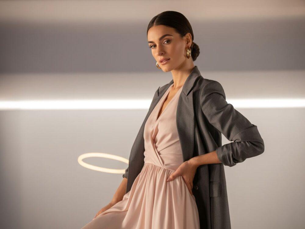 modna kobieta w różowej sukience