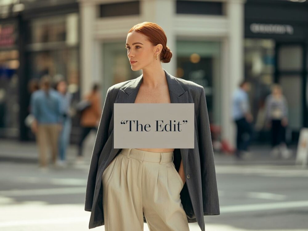 modna kurtka i szerokie spodnie