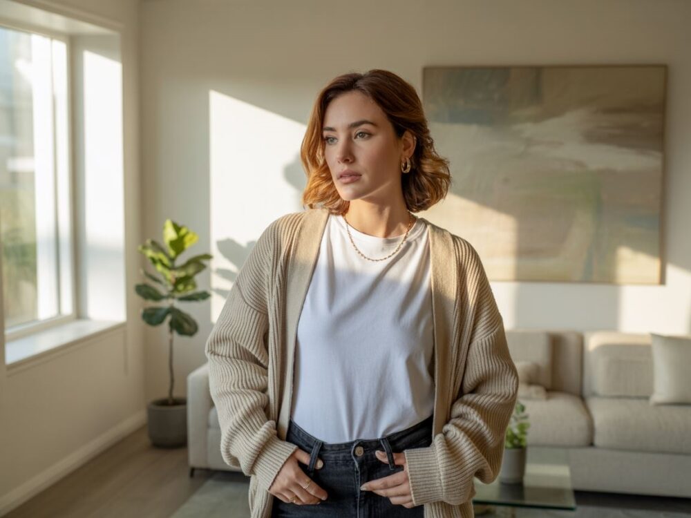 modny look z kardiganem