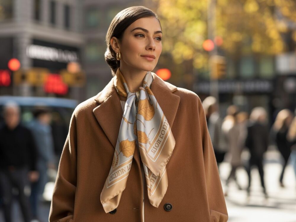 modny szal na płaszczu