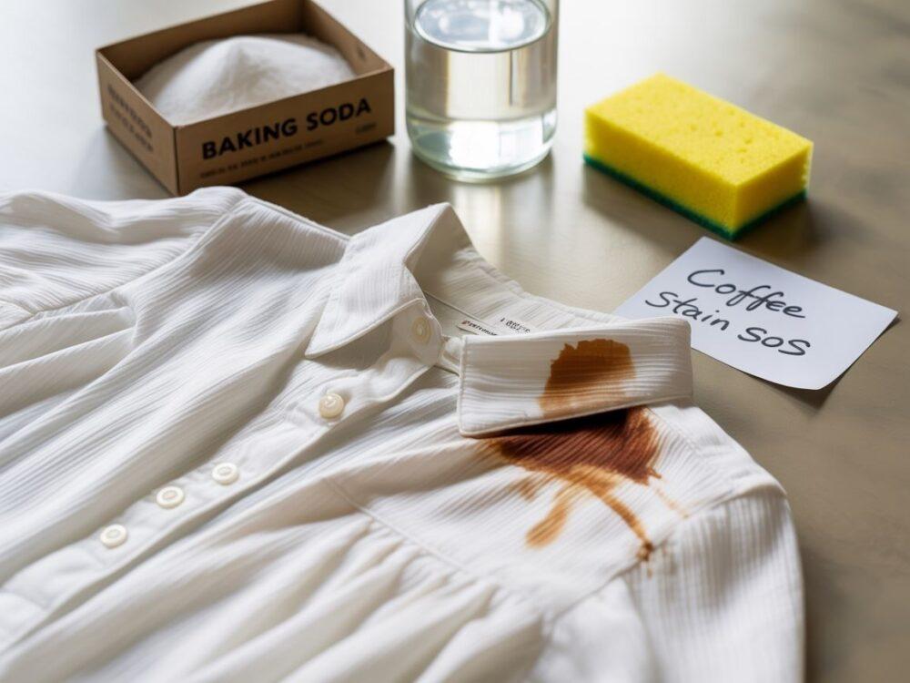 plama z kawy na białej bluzce