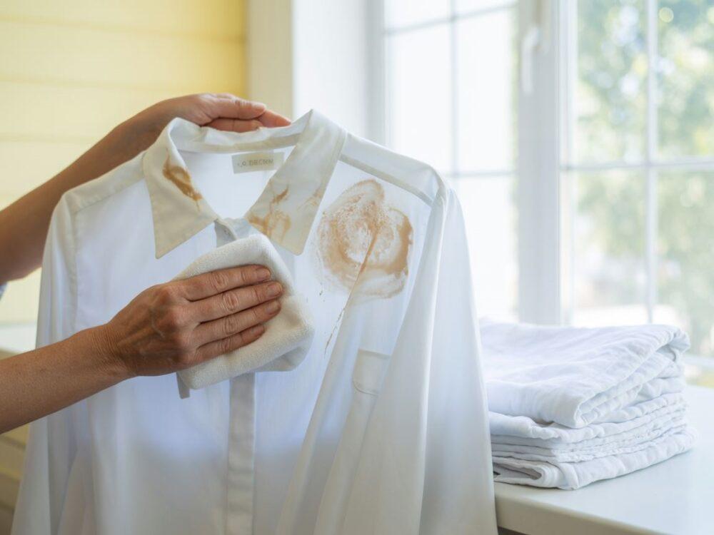 plama z podkładu na białej tkaninie