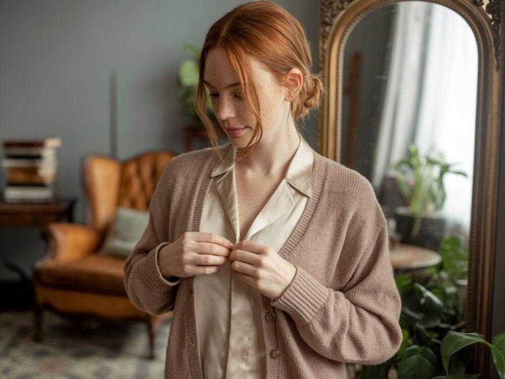 ręce przy guzikach kardiganu