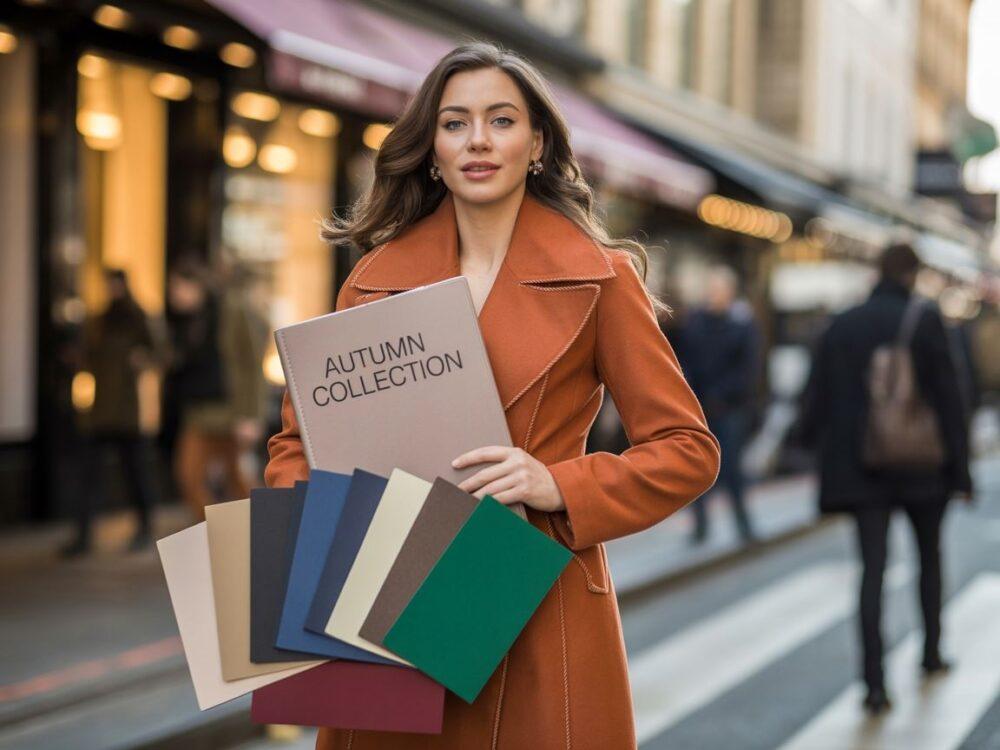 rudy płaszcz z zielonym szalikiem