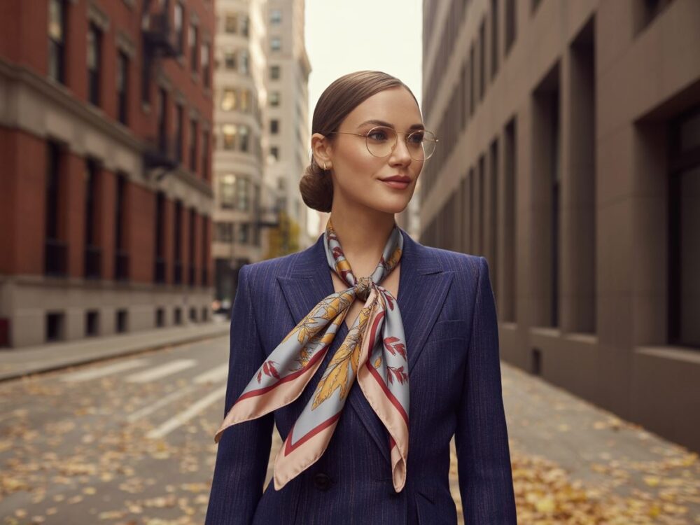 stylizacja z granatową kurtką