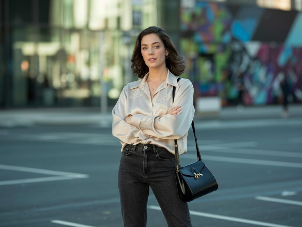 stylizacja z jeansami i bluzką oversize