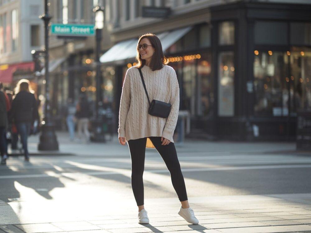 stylizacja z leginsami i sneakersami