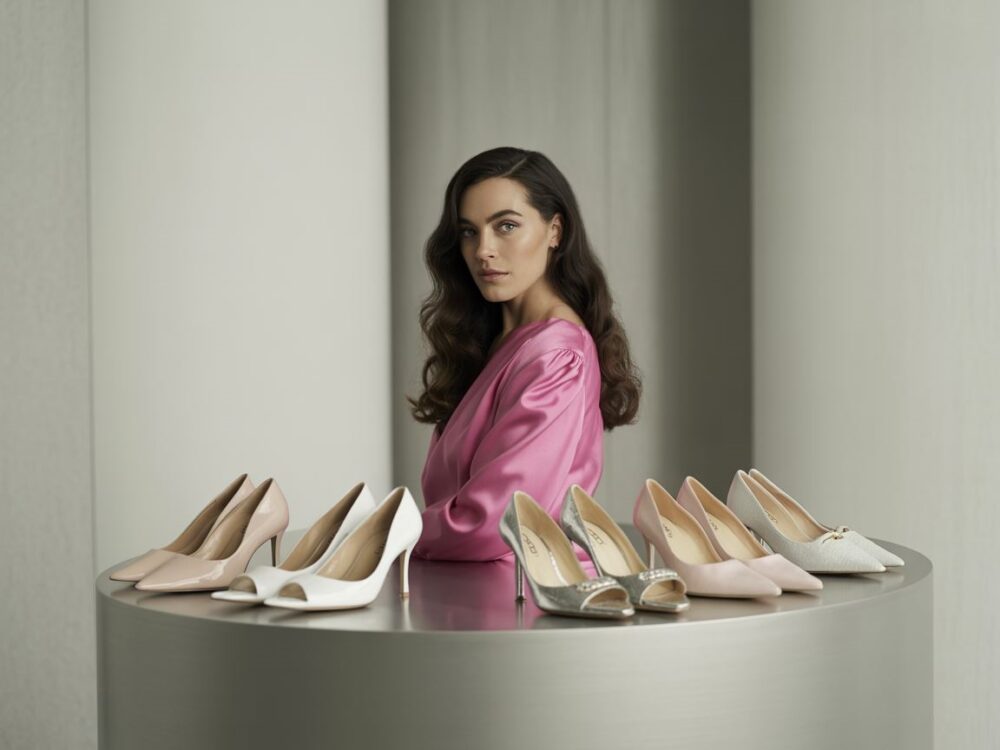 stylizacja z różową sukienką