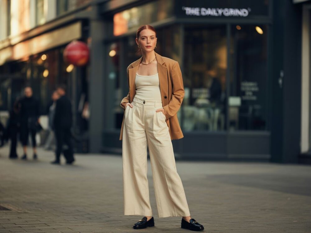 stylizacja z szerokimi spodniami