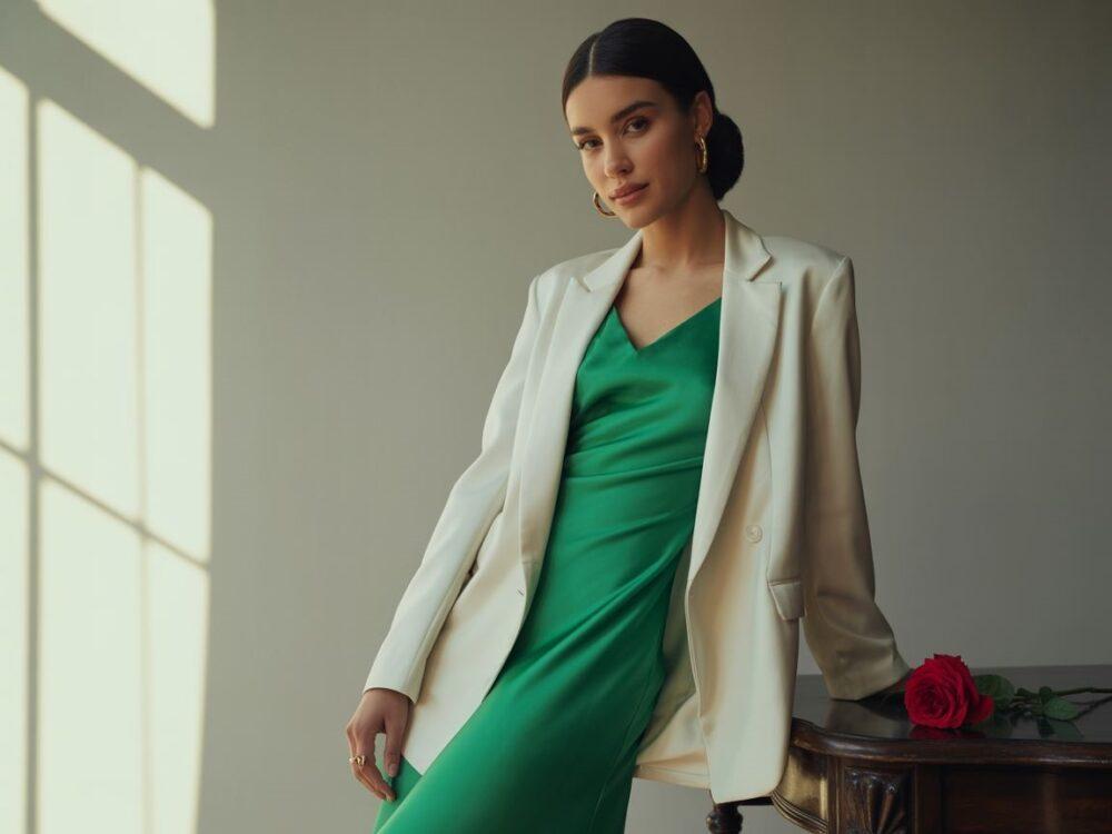 stylowa kobieta w żakiecie i sukience