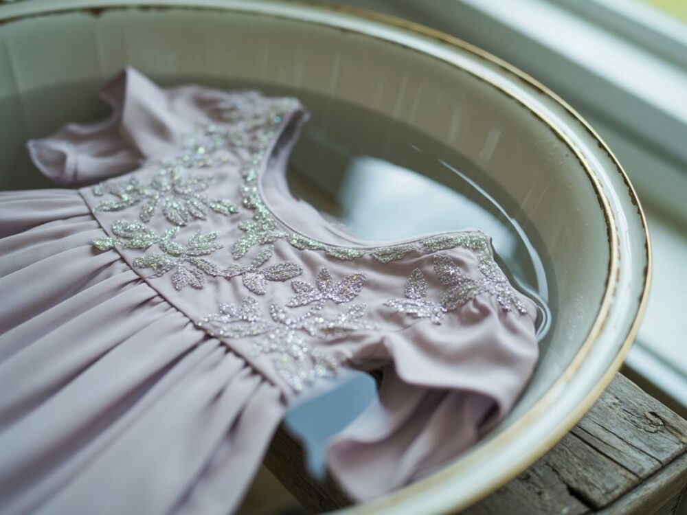 sukienka z brokatem na wieszaku