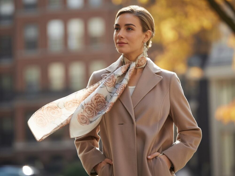 szal do beżowego płaszcza