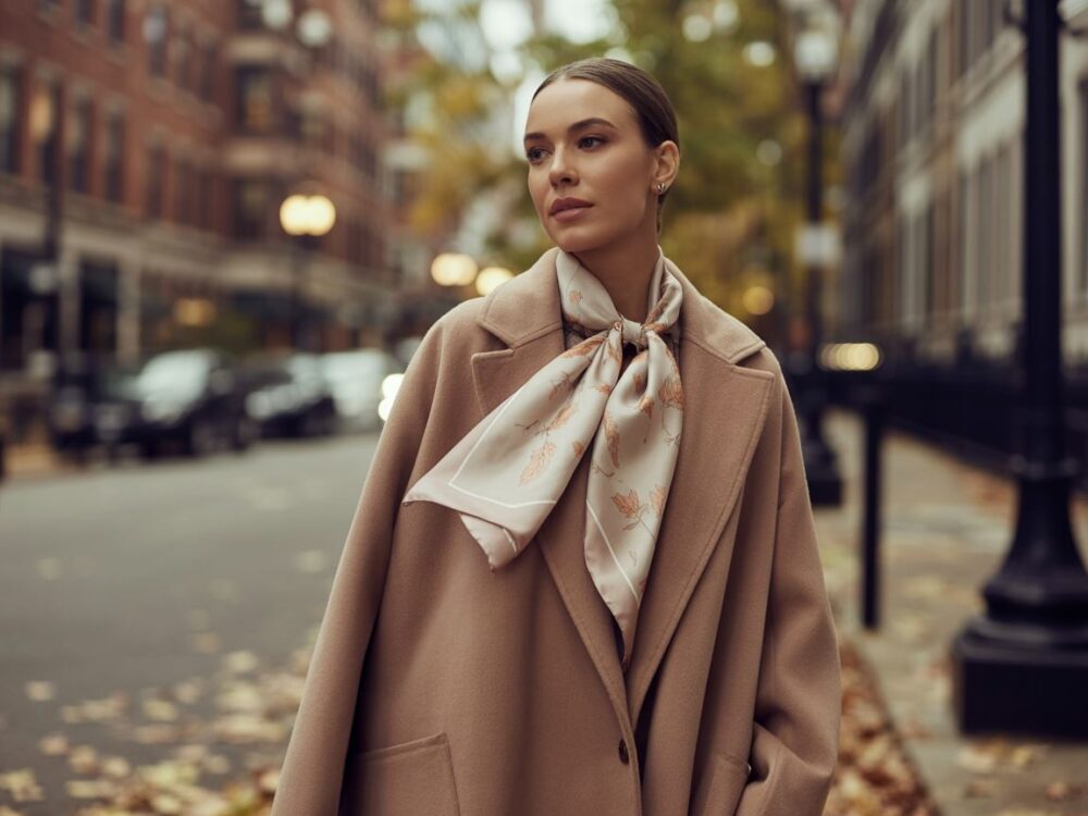 szalik do beżowego płaszcza