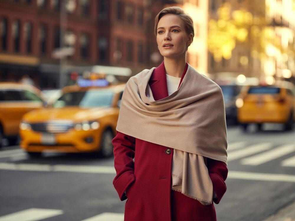 szalik jako dodatek do płaszcza