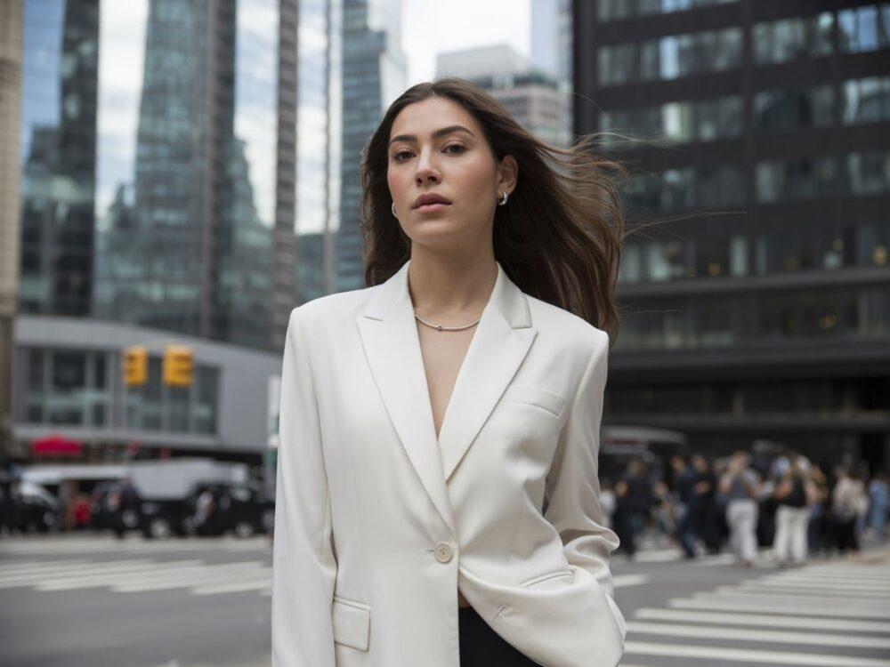 trendy biała kurtka na ulicy