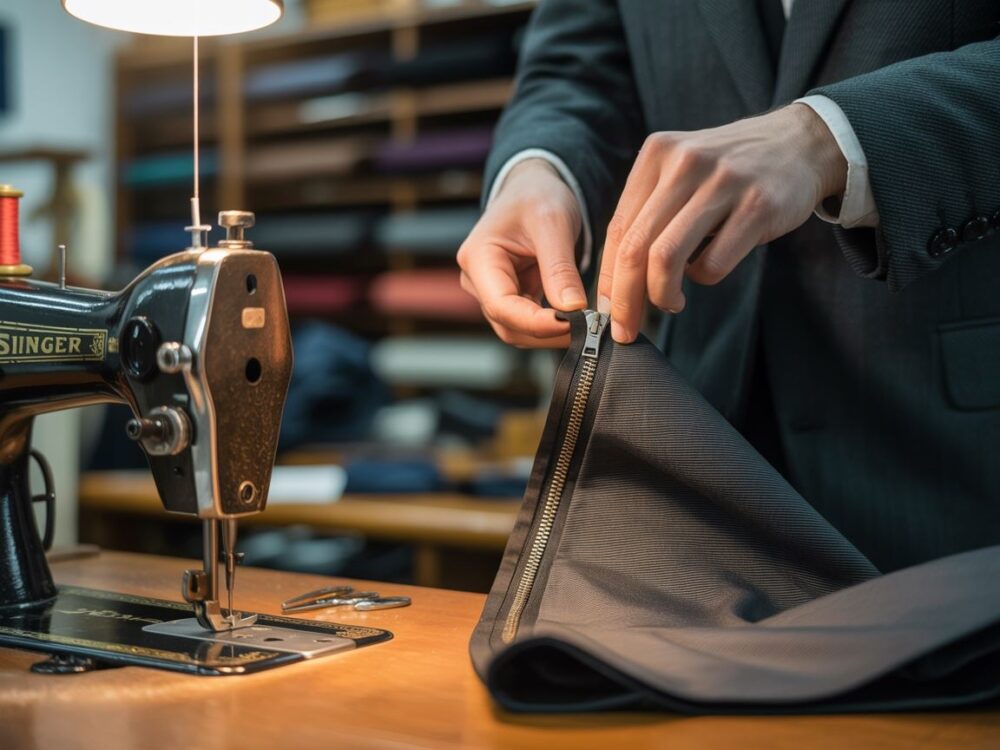 wszywanie zamka do kurtki