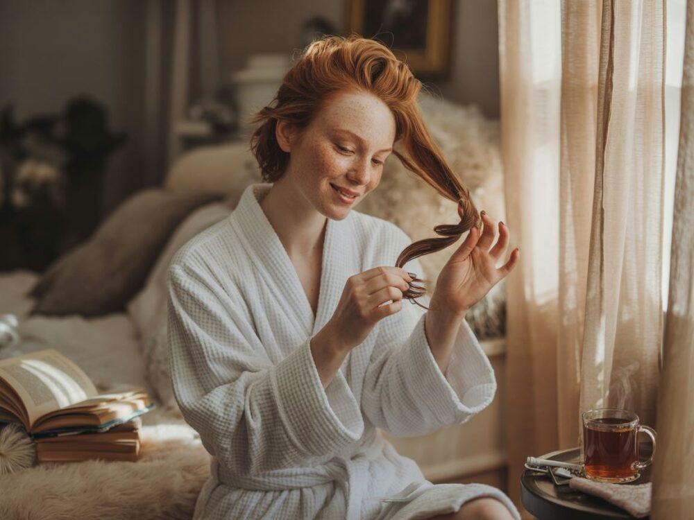 zakręcanie włosów na pasek od szlafroka