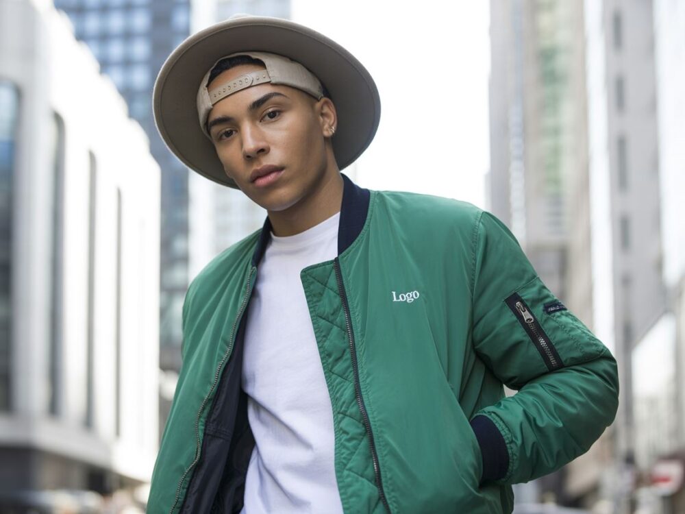 zielona kurtka i czarna czapka